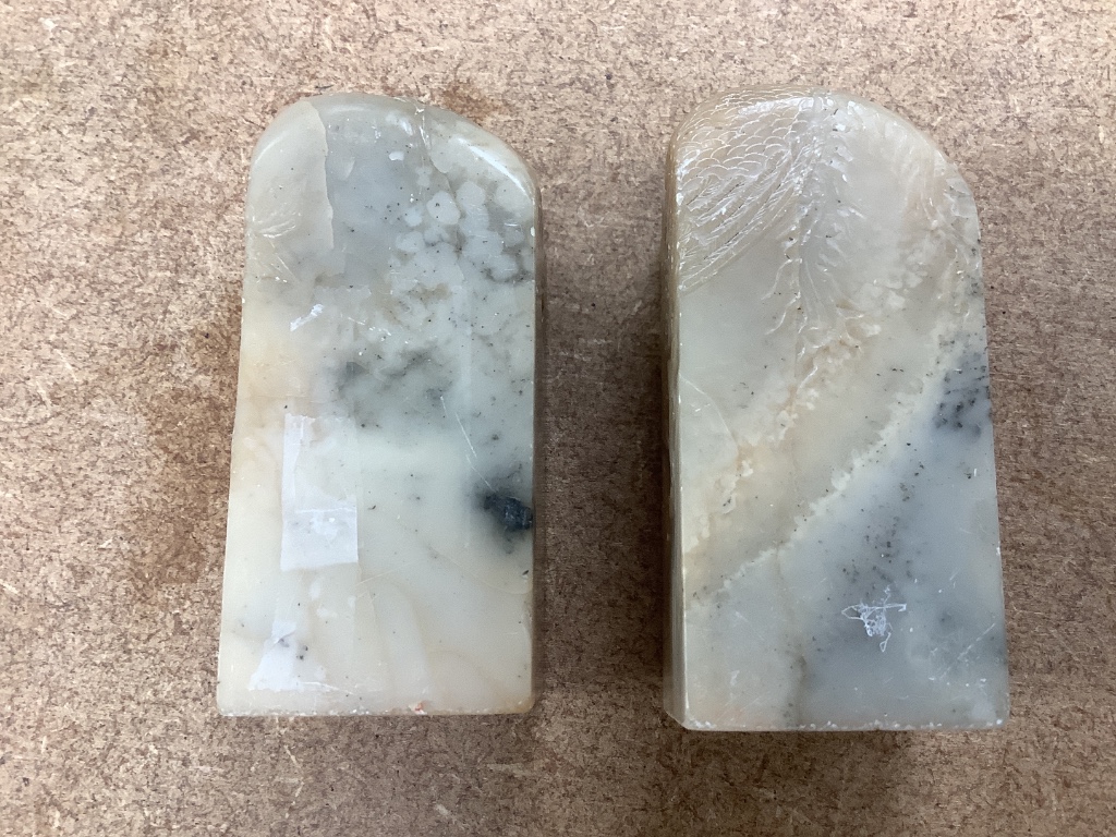 Two Chinese square soapstone seals, height 7cm